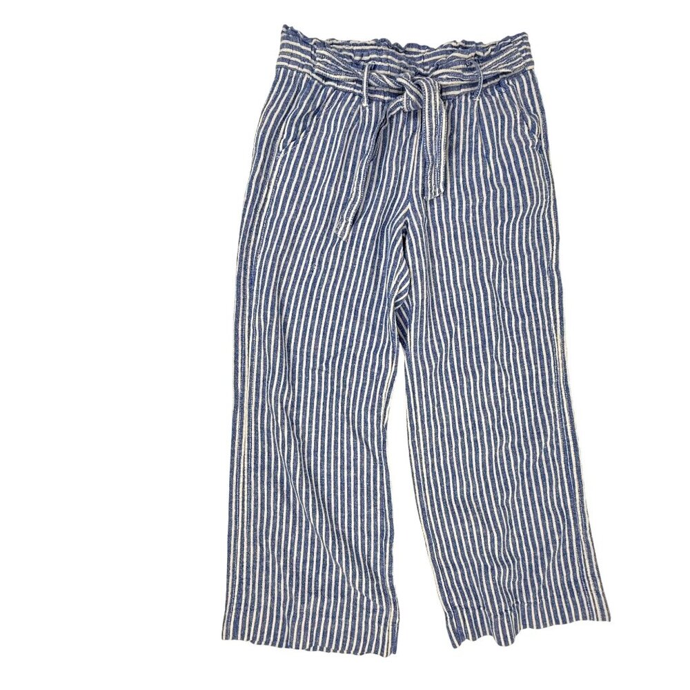 Jolt Linen-Blend Paper Bag Waist Blue Striped Casual Pants Size S
